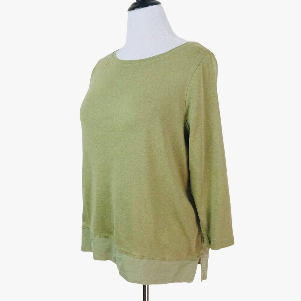 J Jill Size M Pima Cotton Boat Neck T-Shirt Two Texture Olive Green